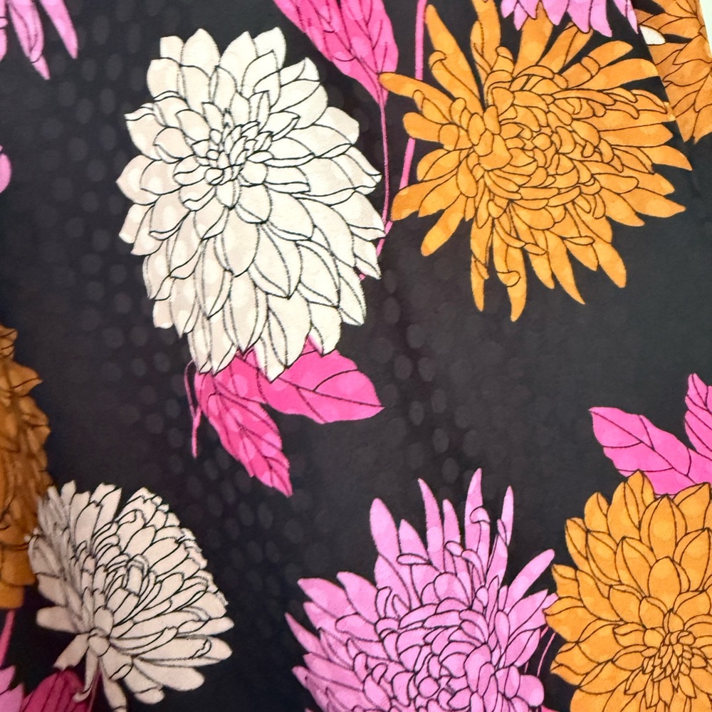 Ann Taylor Black Floral Bow-Tie Blouse with Pink & Orange Flowers - Picture 6 of 9